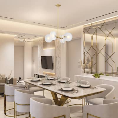 Sky Fall 4-Light Brushed Gold Contemporary Geometric Chandelier for Dining Rooms - 28