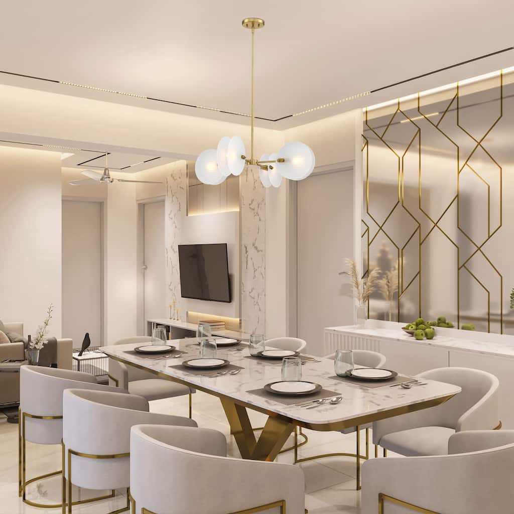Sky Fall 4-Light Brushed Gold Contemporary Geometric Chandelier for Dining Rooms - 28