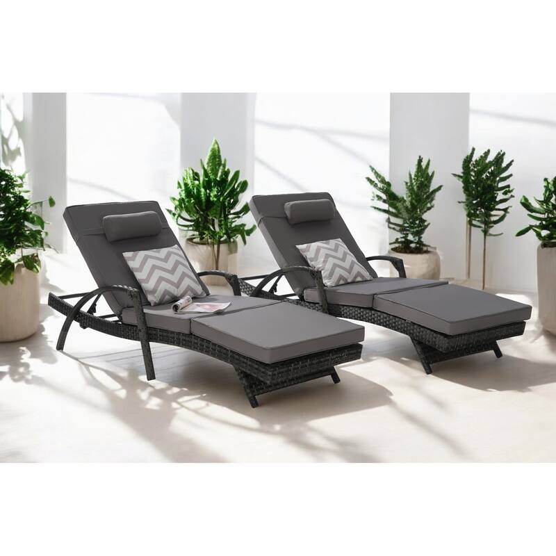 Outdoor Wicker Reclining Lounge Chairs Set of 2 with Cushions – Adjustable, Lawn Chairs for Patio, Poolside, and Garden