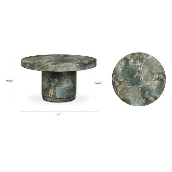 dimension image slide 1 of 2, Poly & Bark Treso Round Concrete Coffee Table with Marble Finish