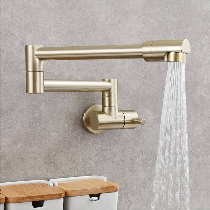 Brushed gold wall mount pot filler faucet solid brass folding kitchen faucet single hole two handls - 7'9" x 10'10"