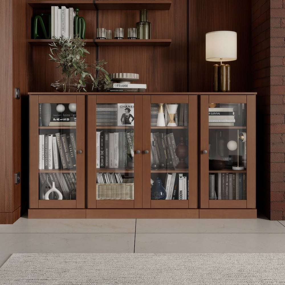 Palace Imports 100% Solid Wood 65" Sideboard with Clear Glass Doors and Adjustable Shelves