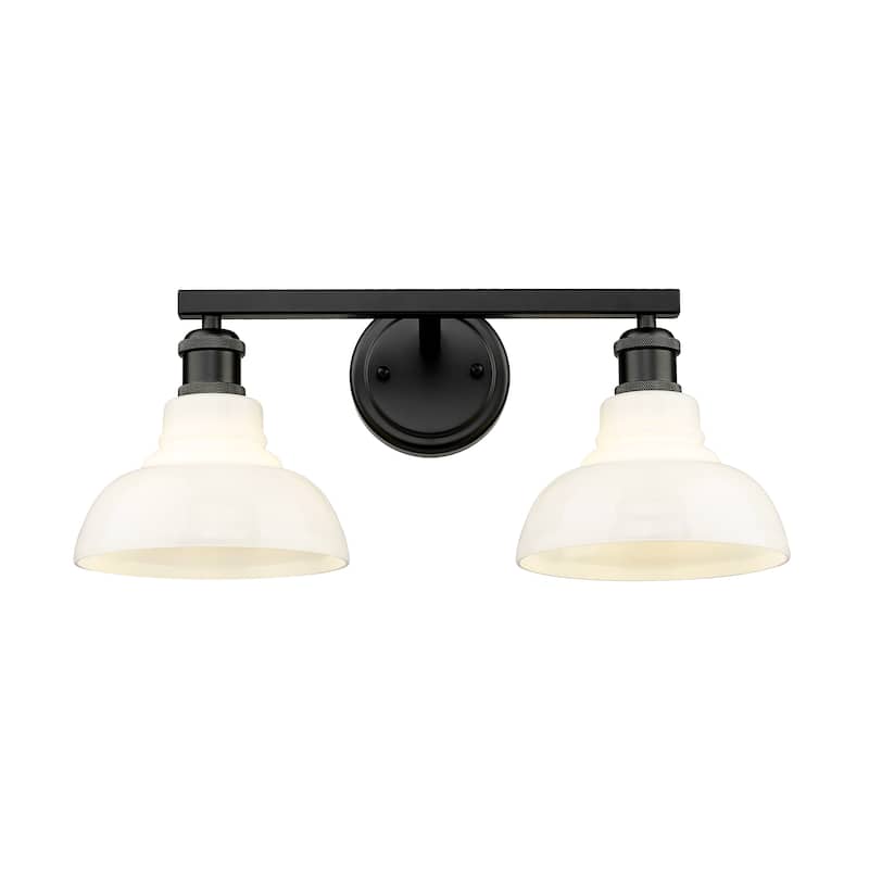 Yep by Golden Lighting Carver 2-light Vanity in Matte Black and Vintage Milk Glass