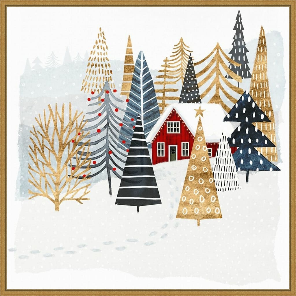 Christmas Chalet I Tree by Victoria Borges Framed Canvas Wall Art