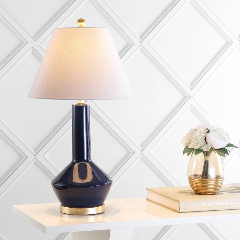 Brussels 29" Ceramic/Metal LED Table Lamp, Navy/Brass by JONATHAN Y