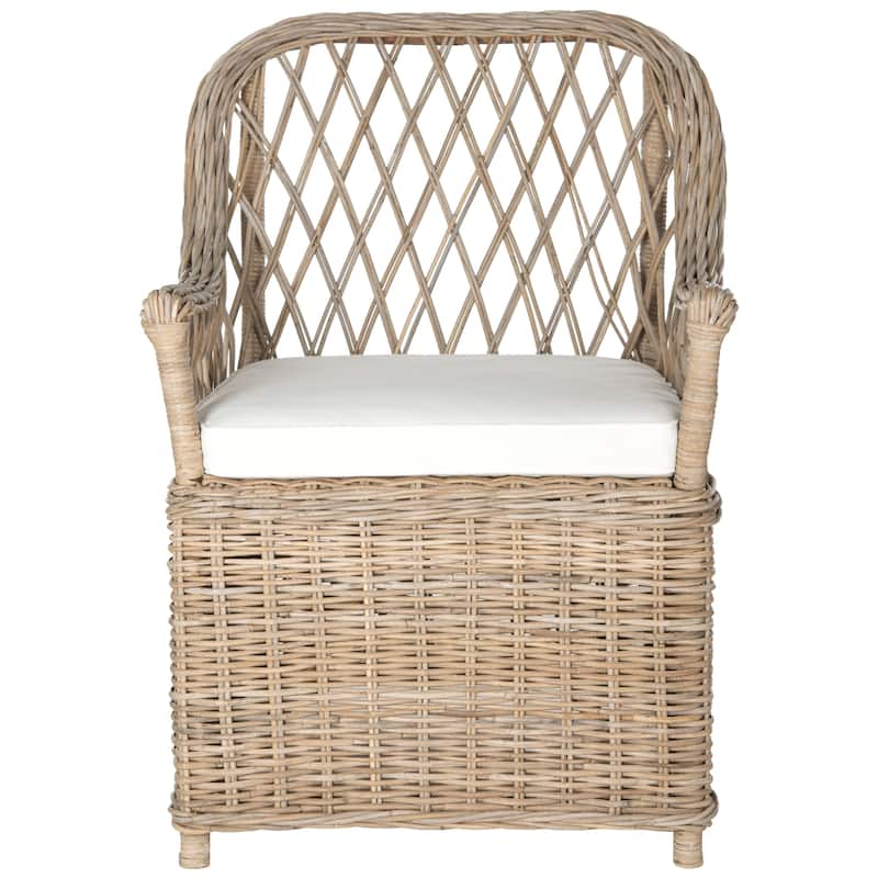 SAFAVIEH Delora Dining Kubu Soft Grey Rattan Arm Chair - 28" x 29" x 37" - 28Wx29Dx37H