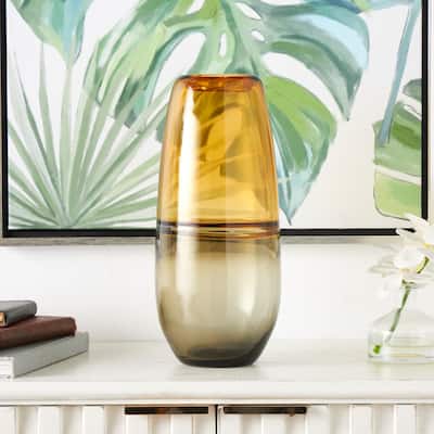 Orange Glass Handmade Ombre Vase with Gray Base