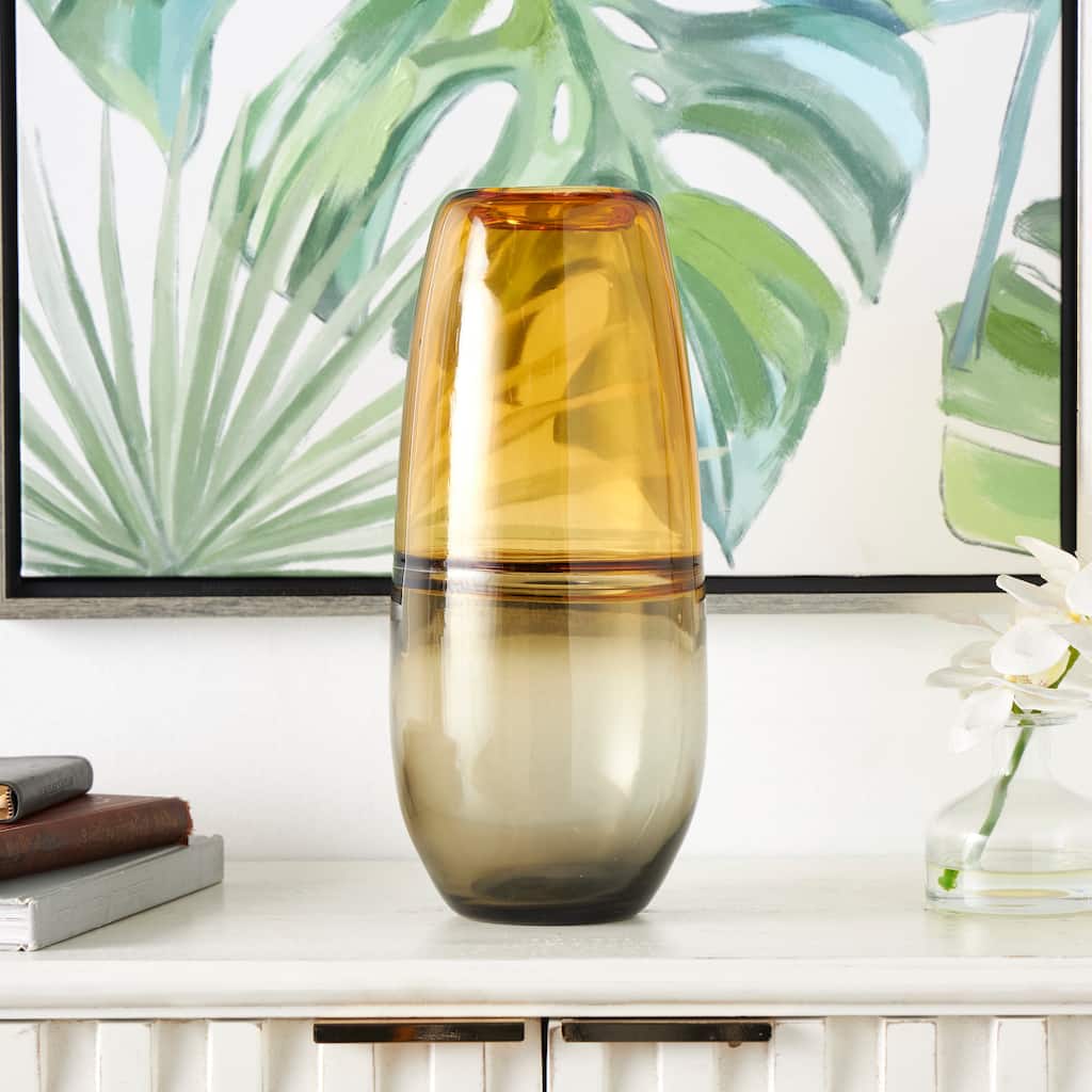 Orange Glass Handmade Ombre Vase with Gray Base