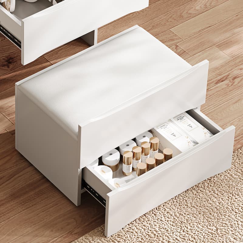 Vanity Table with LED Mirror & Storage Stool