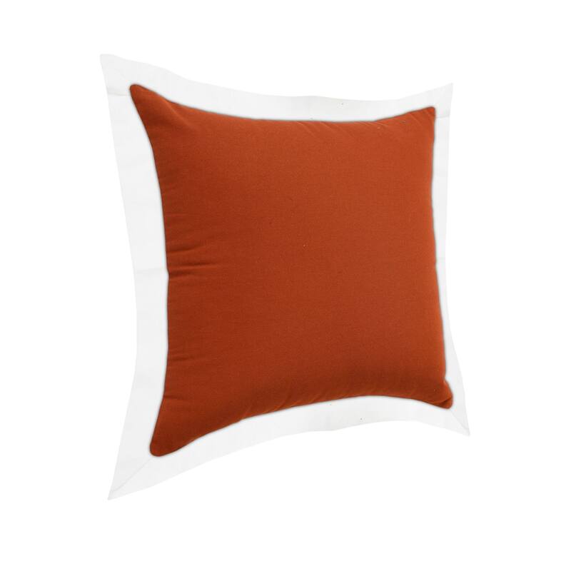 20" Orange and White Bordered Flange Frame Square Throw Pillow