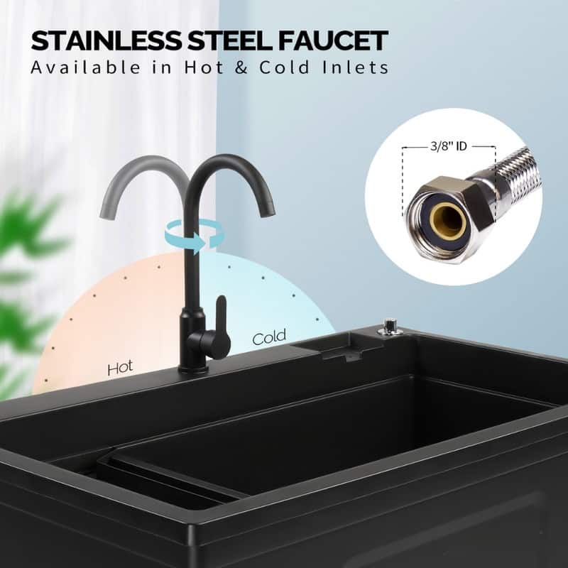 40 In.W Utility Sink Washing Room Sink Big Laundry Tub With Faucet - N/A