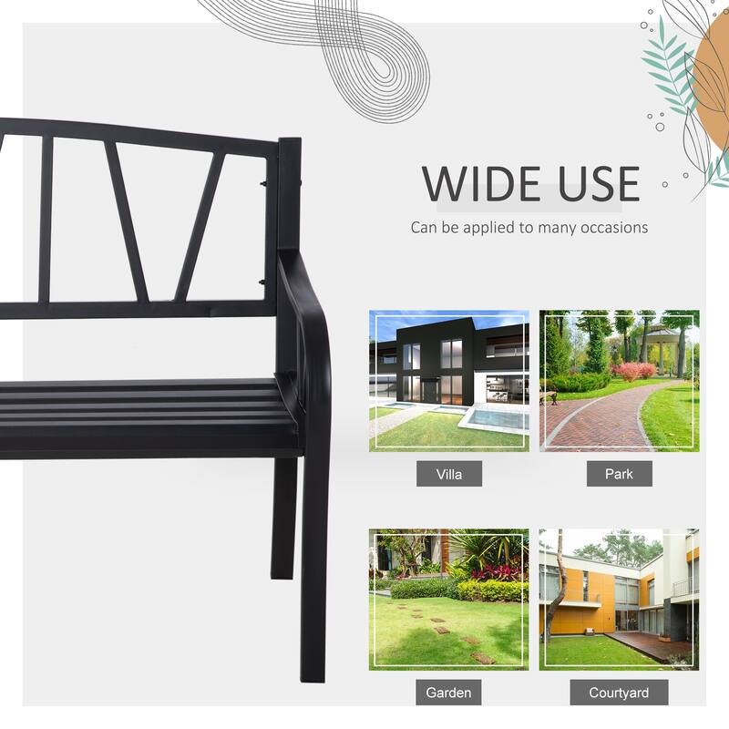50" Metal Garden Bench for 2 People, Park-Style Patio Seating