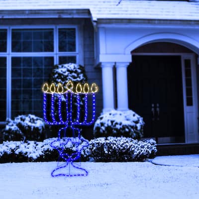 Alpine Corporation Hanukkah Decoration with Blue and White LED Lights