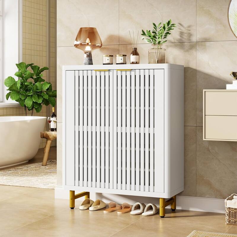 Wooden Bathroom Floor Cabinet, Adjustable Shelves Large Storage Sideboard Accent Cabinet for Bathroom Kitchen Living Room