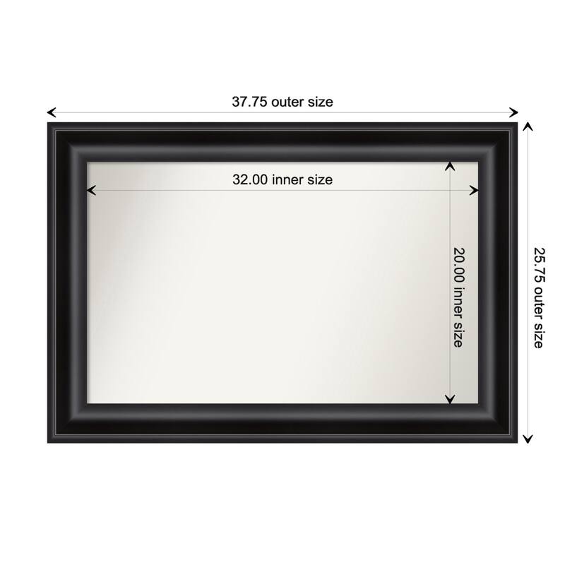 Grand Black Framed Non-Beveled Custom Wall Mirror, Bathroom Vanity Mirror - Outer Size: 37.75 x 25.75