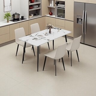 Dining Table With Sintered Stone Tabletop And Metal Legs 63-Inch ...