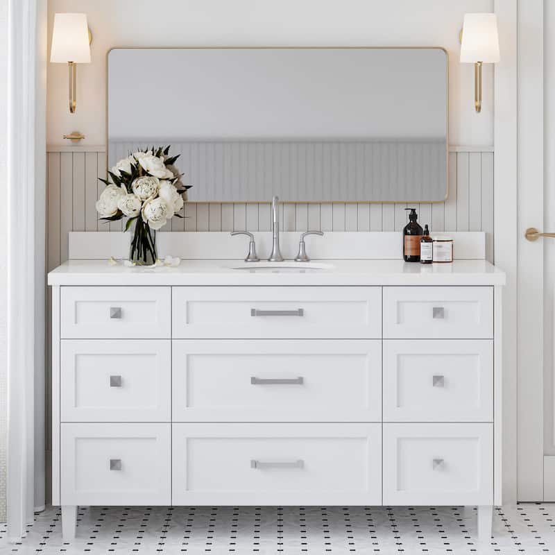 Ariel B61WQOVO Monroe 61" Free Standing Single Basin Vanity Set with - White