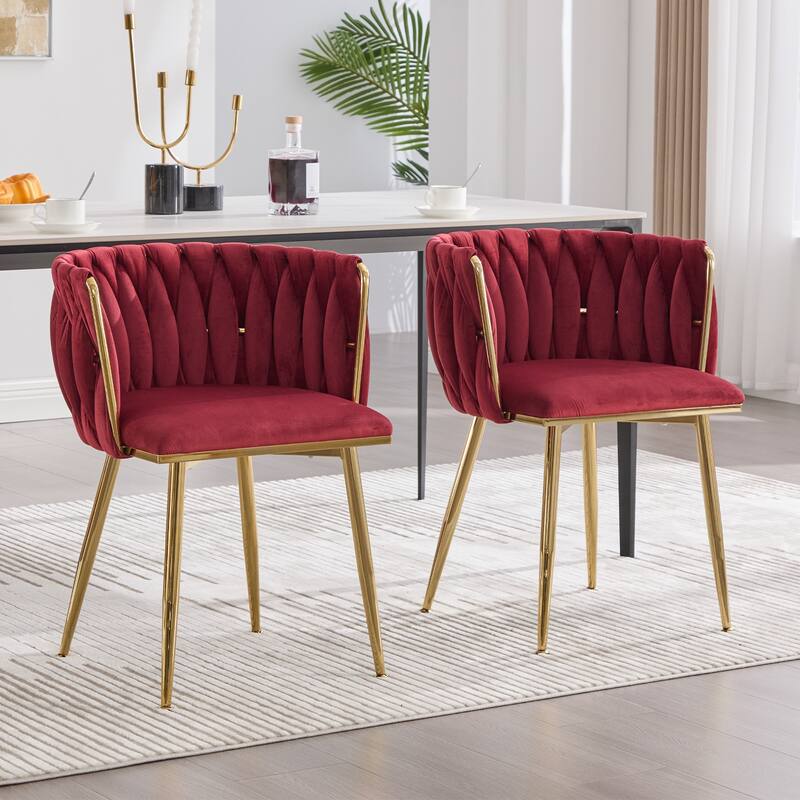 Makeup Chair, Home Backrest Light Luxury Dining Chair, Balcony Table Edge Chair (set of 2) - WineRed