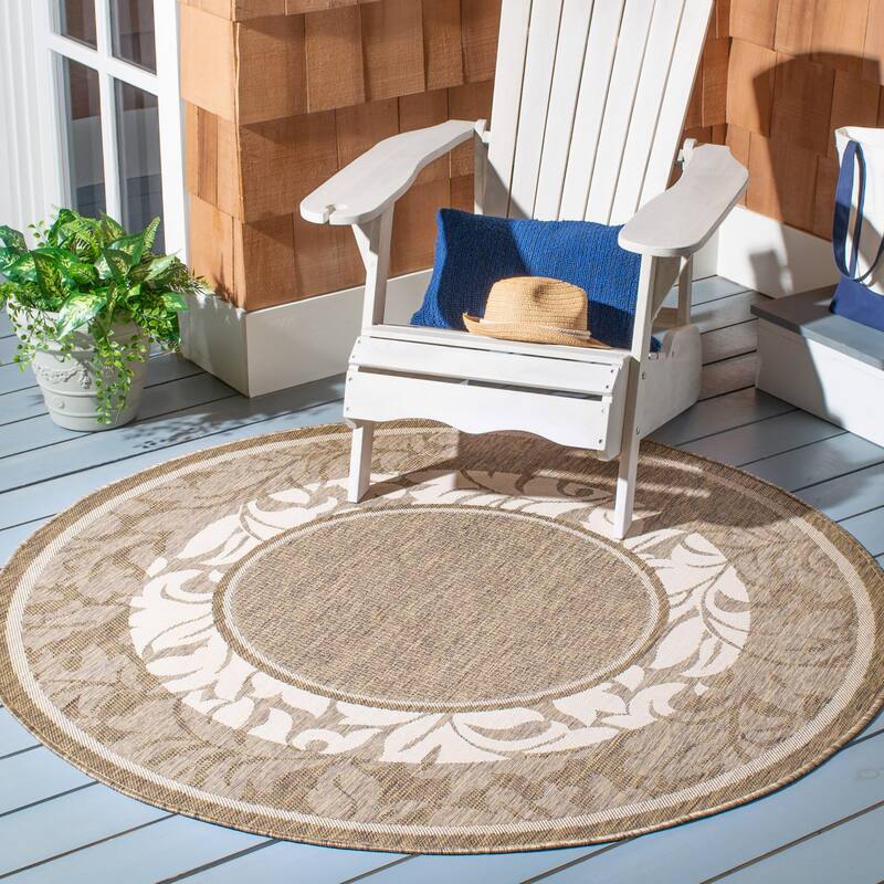 SAFAVIEH Courtyard Irmhilde Indoor/ Outdoor Waterproof Patio Backyard Rug - 6'7" Round - Brown/Natural