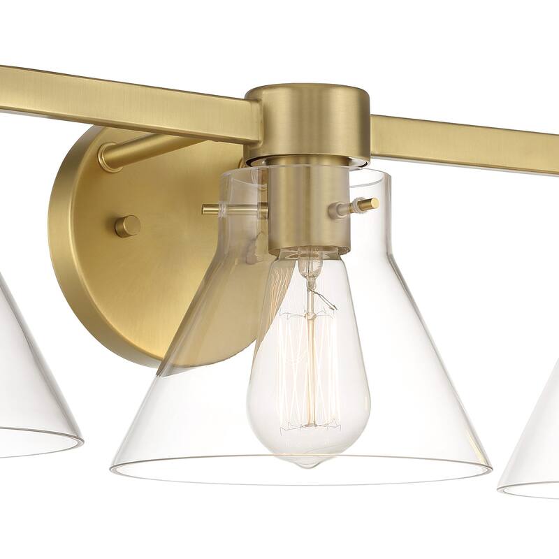 Willow Creek 25 in. 3-Light Brushed Gold Contemporary Vanity Light with Clear Blown Glass Shades