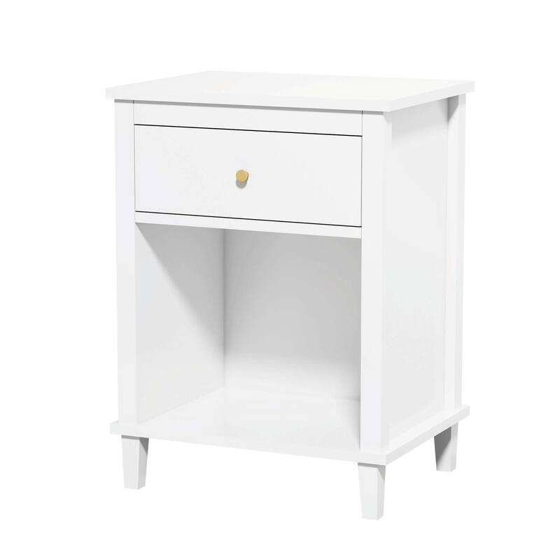 Wooden Nightstand with One Drawer One Shelf for Kids, Adults, White