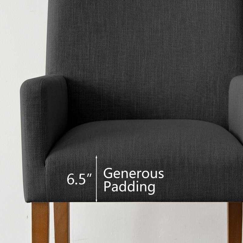 Linen Upholstered Armchairs with Wide Seat, High Back and Solid Wood Legs, Set of 6