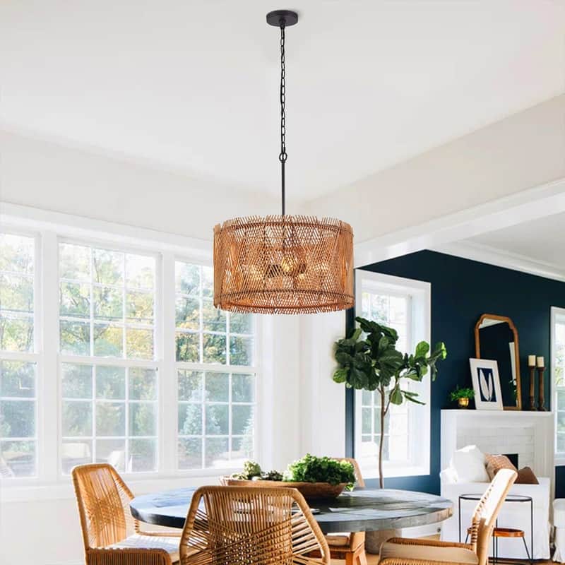 KAWOTI 5Light Handwoven Natural Bamboo Pendant Light W22.5" x H65