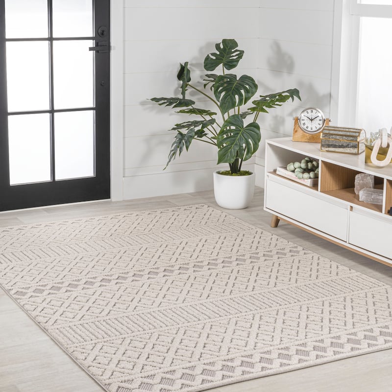 JONATHAN Y Duenas High-Low Two-Tone Monstera Leaf Area Rug