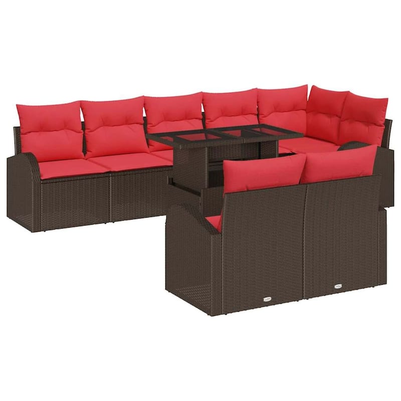 vidaXL 9 Garden Sofa Set with Cushions Black/Brown/Grey Poly Rattan - 113.8 x 48.8 x 27.2