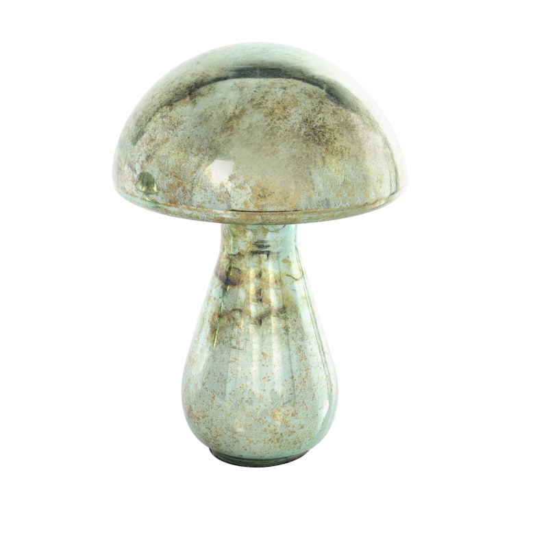 Gold, Green or Champagne Glass Handmade Glossy Weathered Mushroom Sculpture (Set of 2)