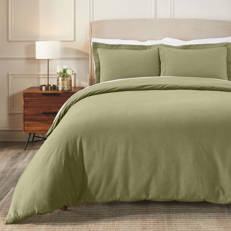 Superior Classic Solid Flannel Cotton Duvet Cover Set - King - Cal King - Sage
