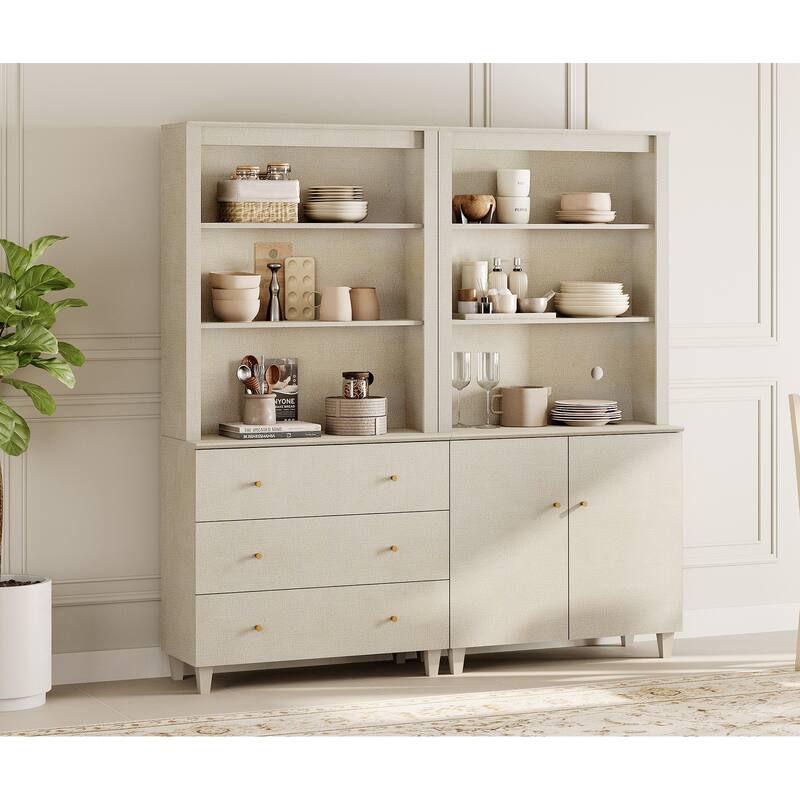 71" Tall Pantry Cabinet Set of 2, Modern Kitchen Storage Pantry with Drawers and Doors, Modular Storage Cabinets for Dining Room