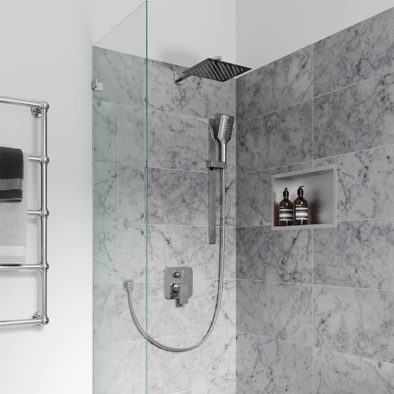 Resort 10-in Rain Showerhead Combo with Adjustable Handshower Slide Bar and Pressure Balanced Mixing Valve Chrome