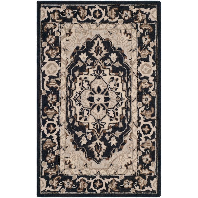 SAFAVIEH Hand-hooked Solbritt Red/ Ivory Wool Rug - 2'6" x 4' - Black/Natural