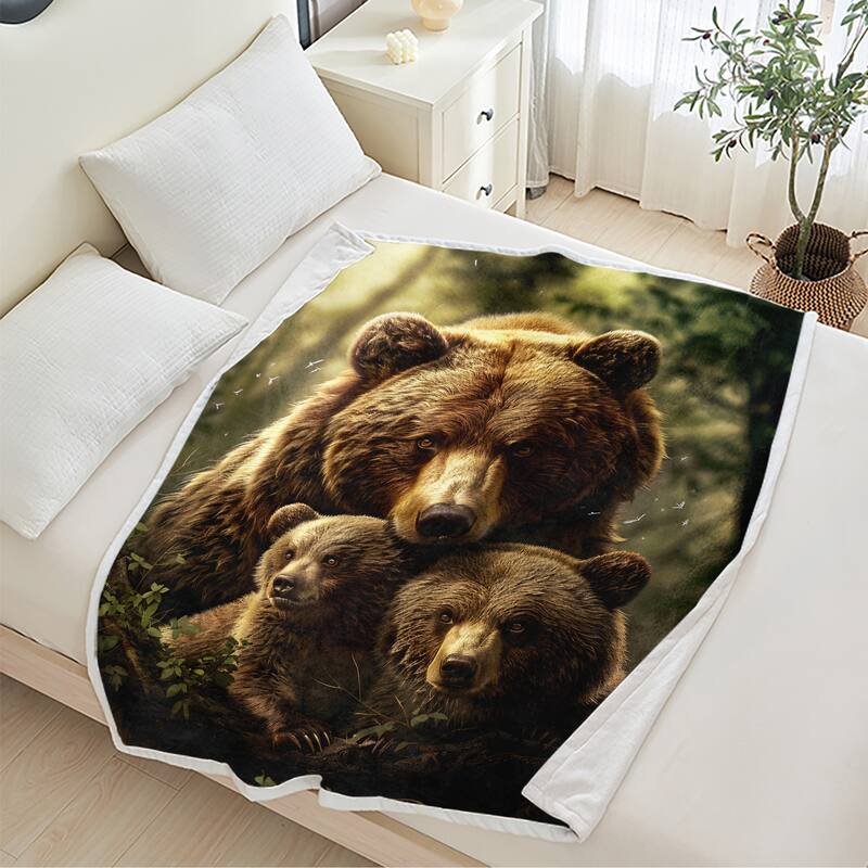 Bear Flannel Fleece Throw Blanket, Wild Animal All Season Bed Blanket for Bed Sofa Couch - 60"x80"