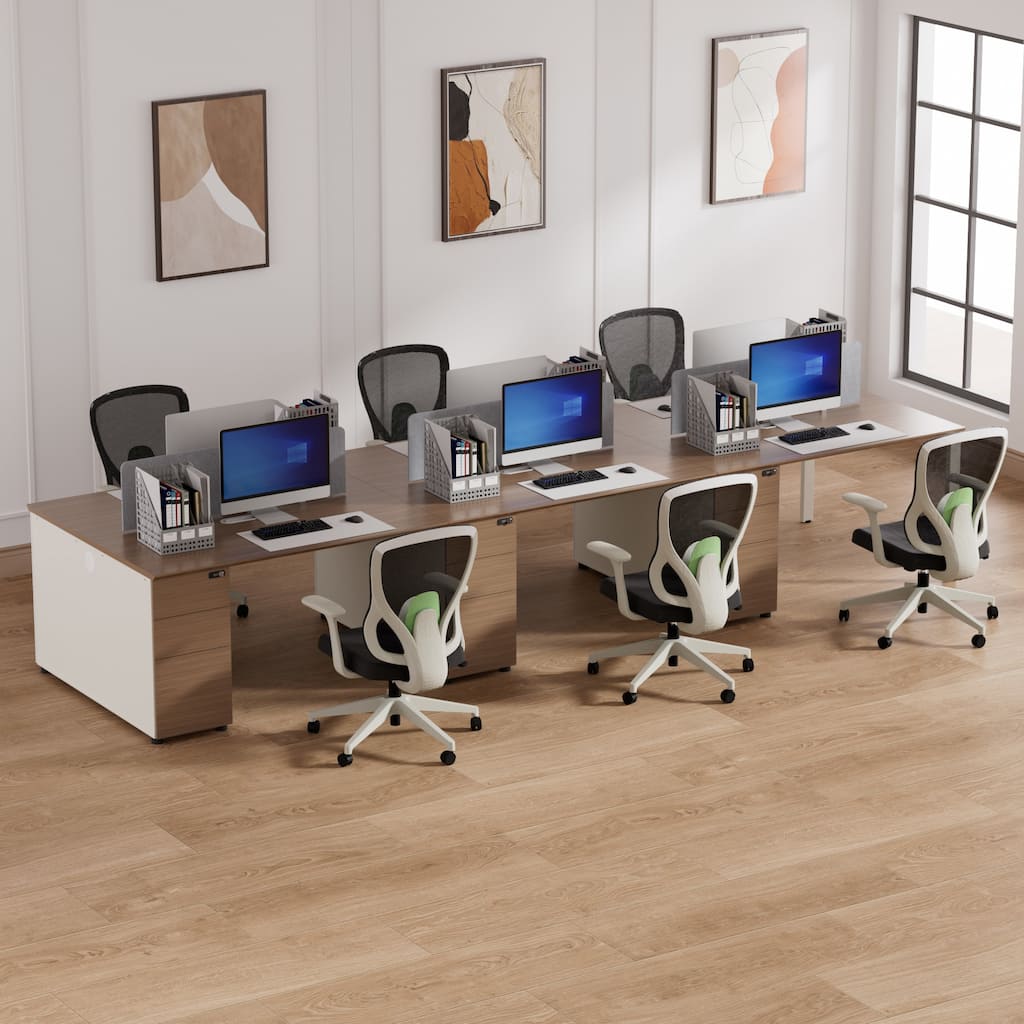 6 Person Attachable Workstation Desks with Chairs Combination
