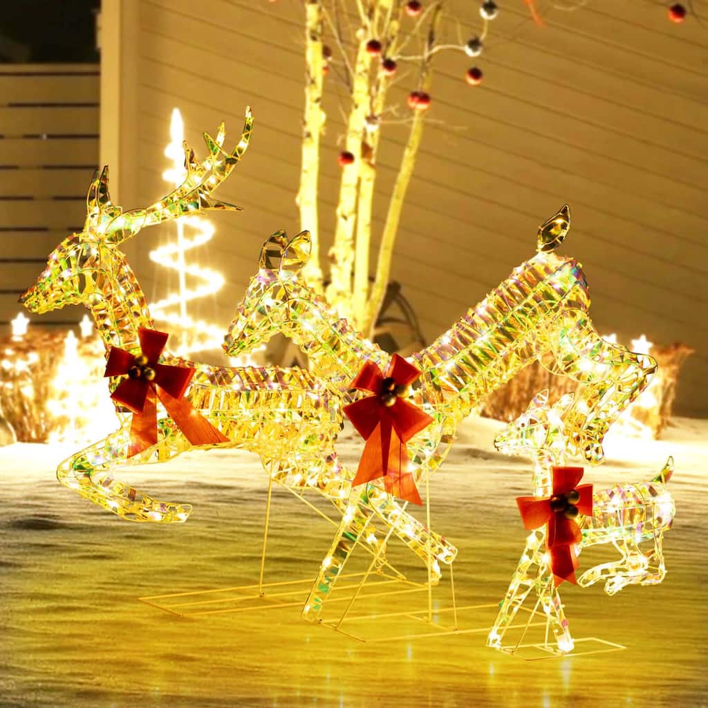 3 PCS Outdoor Christmas Lighted Reindeer Family Set Light up Décor - Multi
