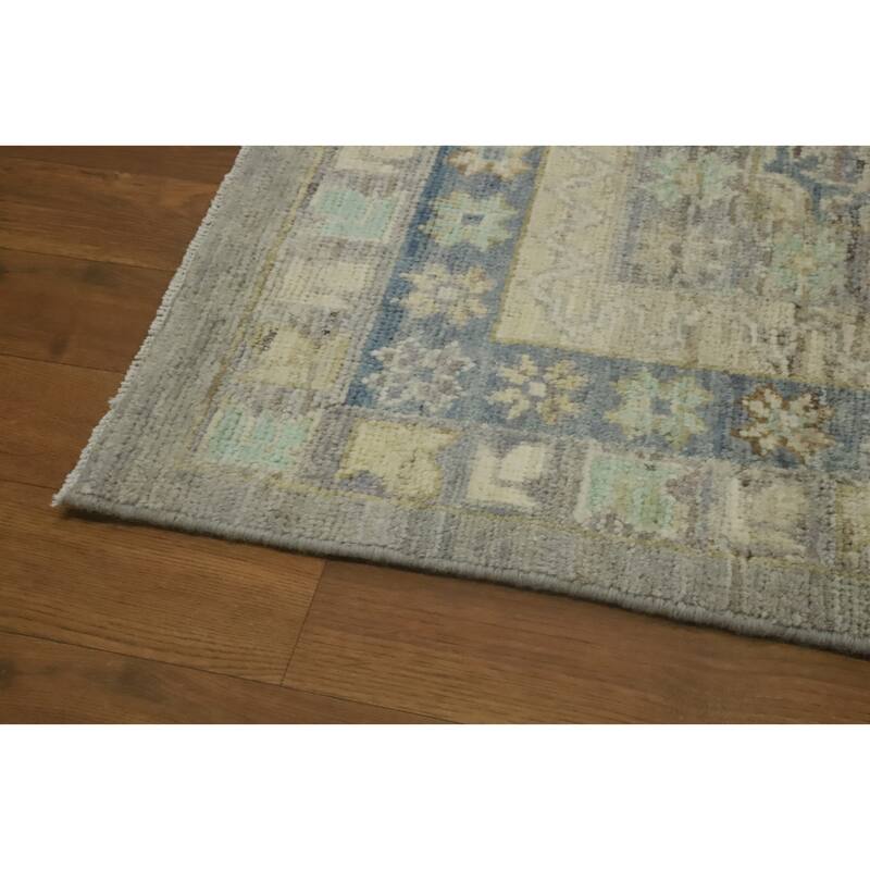 Handmade Gray Oushak Vegetable Dye Area Rug, Floral Geometric Carpet - 11' 8'' X 9' 0''
