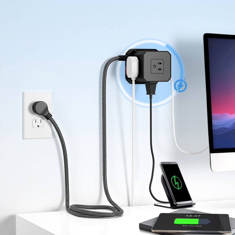 Cube surge protector power strip with usb ports 10ft extension cord