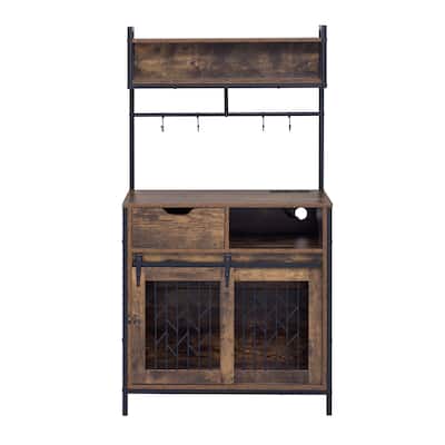 Rustic 2-in-1 Dog Crate & Side Cabinet Organizer: Hutch-Style Kitchen Storage with Kennel, Cupboard, and Drawers‌