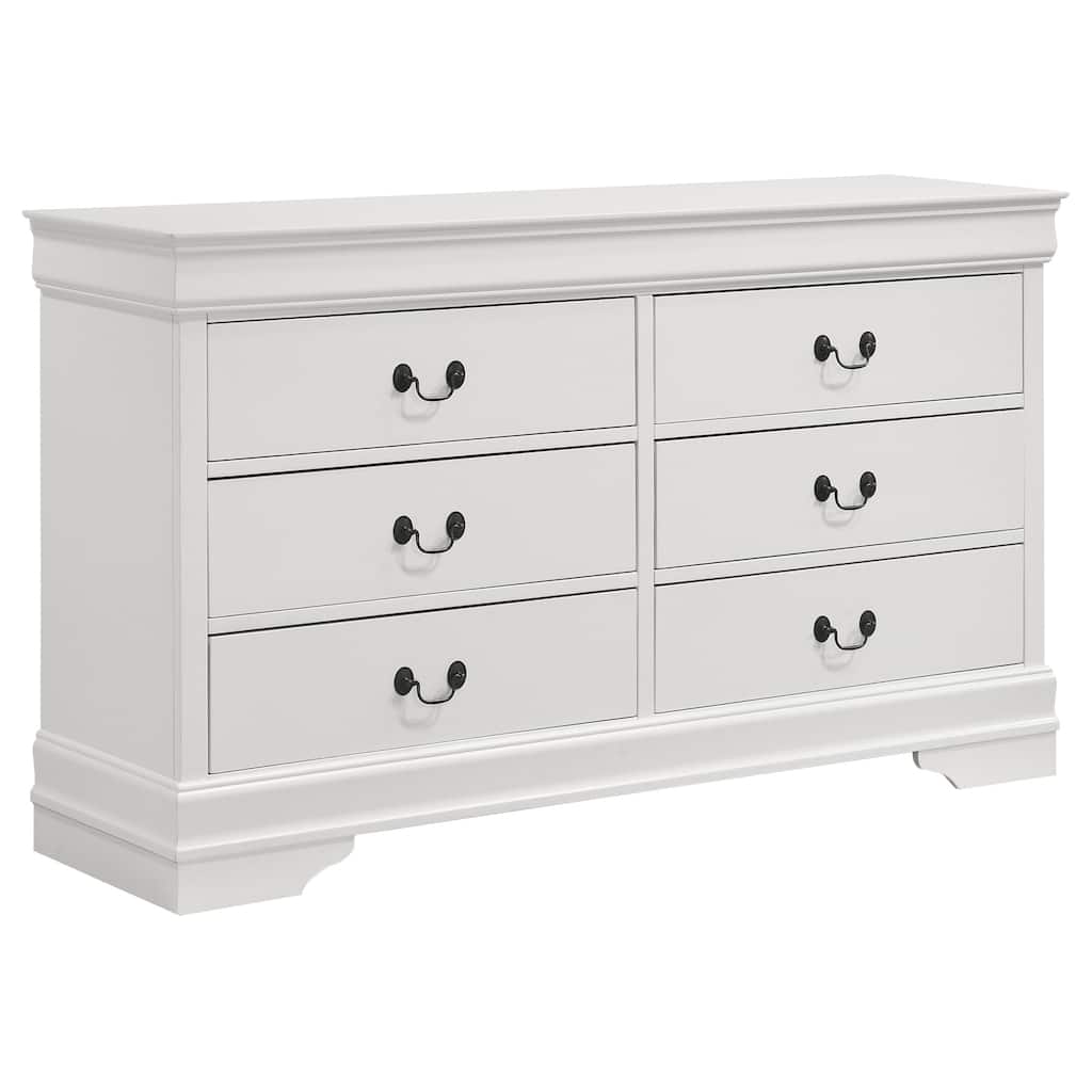 Louis Philippe 6-drawer Dresser and Mirror White