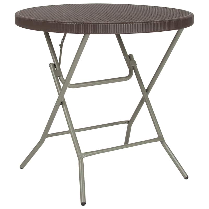 2.6-Foot Round Rattan Plastic Folding Table - Outdoor Event Table