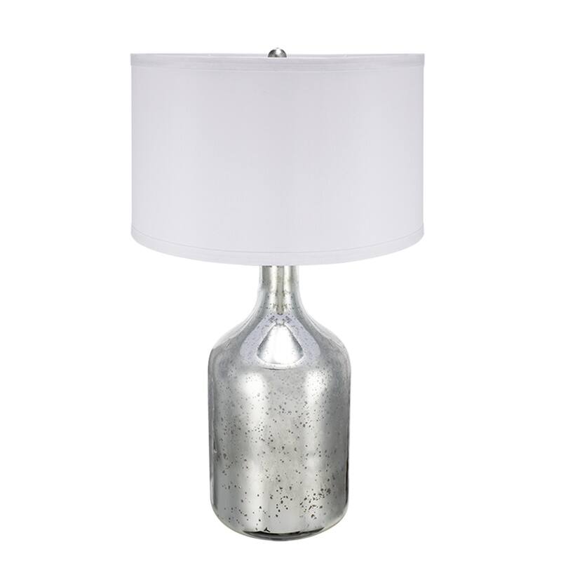 D18x32.2" Silver Round Table Lamp with White Fabric Shade