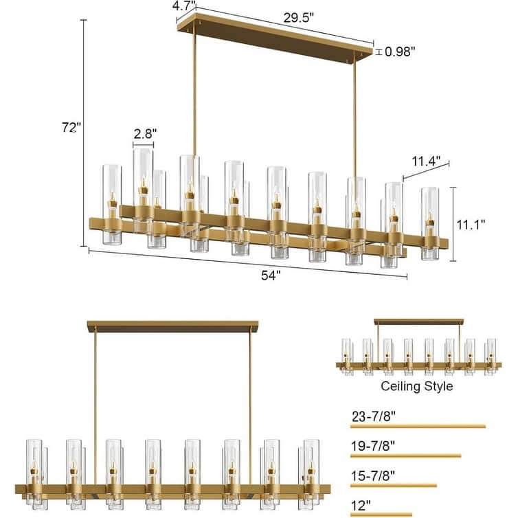 KAYLA Brass Kitchen Island Lighting- 16-Light Linear Chandelier