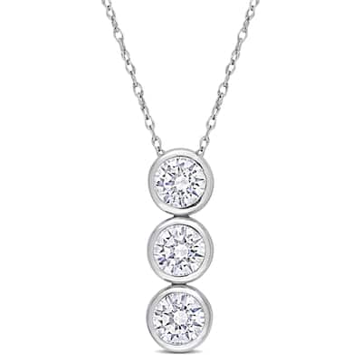 Miadora Cubic Zirconia 3-Stone Necklace in Sterling Silver