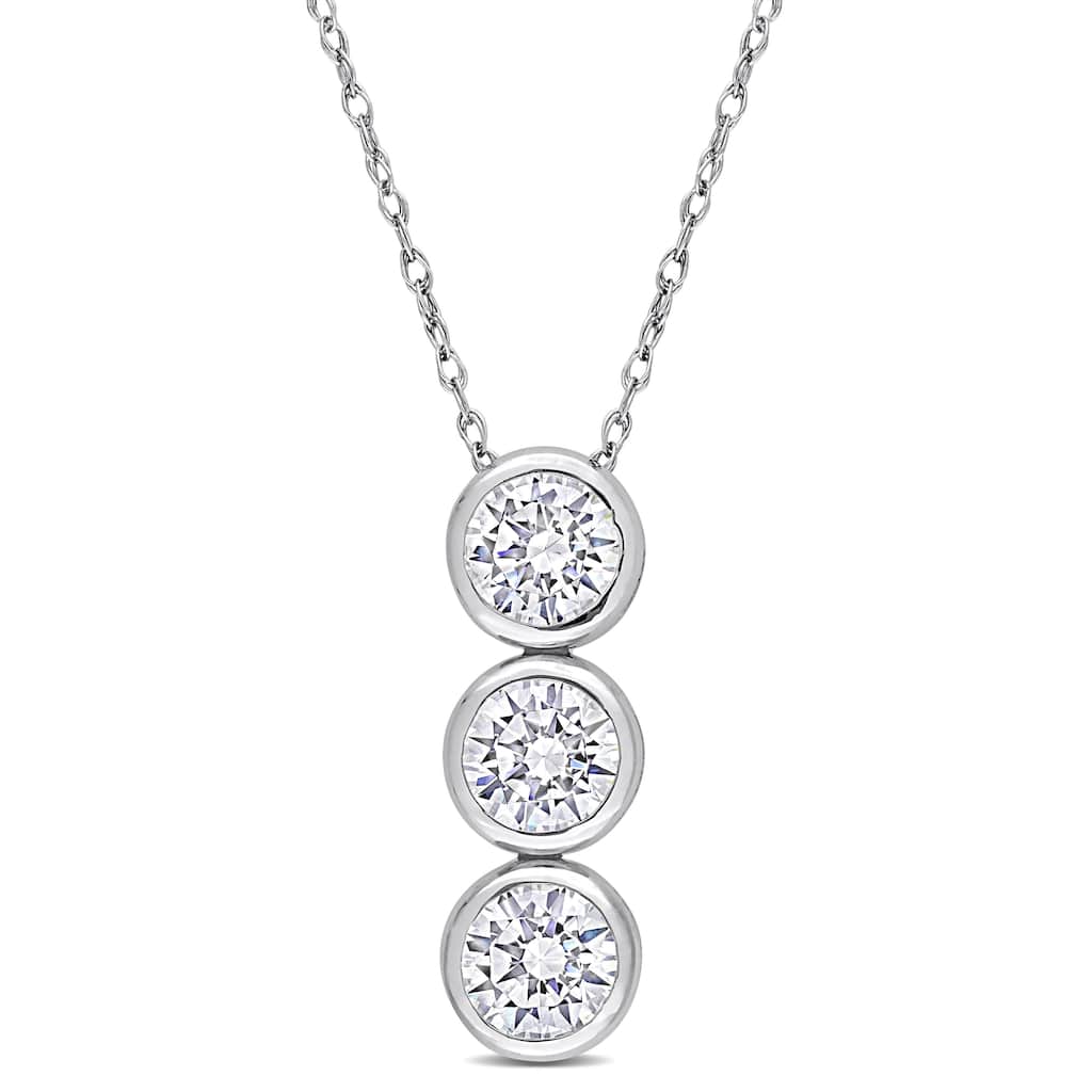 Miadora Cubic Zirconia 3-Stone Necklace in Sterling Silver