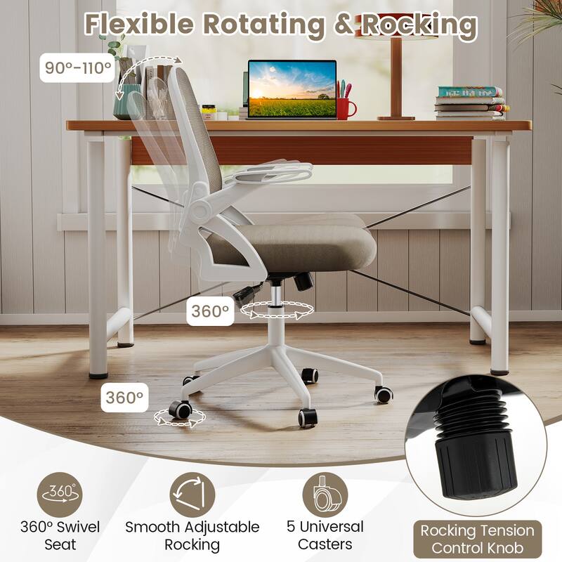 Breathable Mesh Adjustable Desk Chair with Lumbar Support and Sponge Cushion Flip-up Armrests - 25" x 25" x 36"-39"