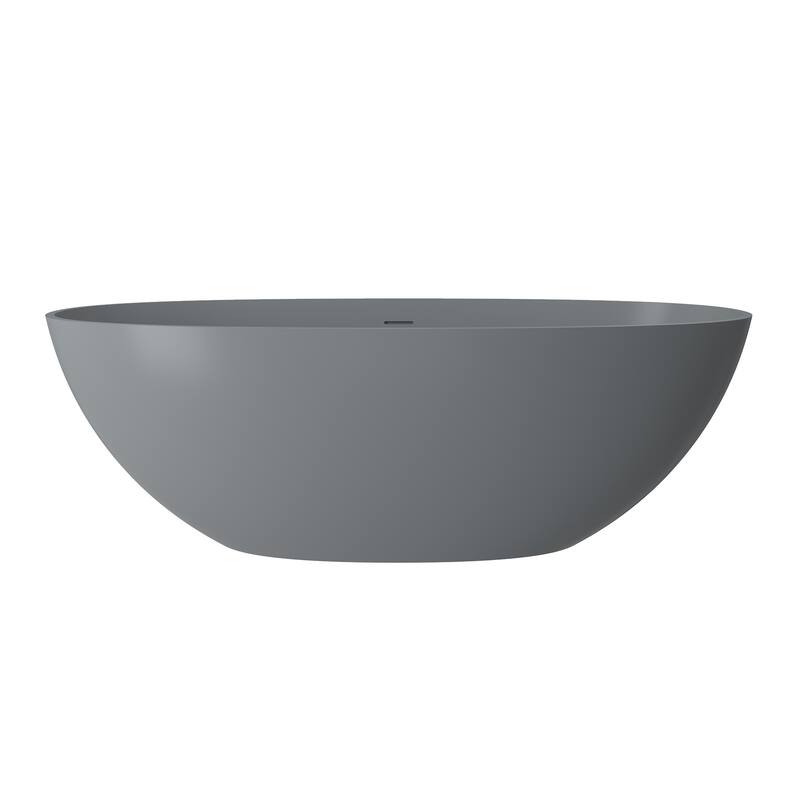65" Solid Surface Freestanding Bathtub in Matte Black/Grey - 65 inches