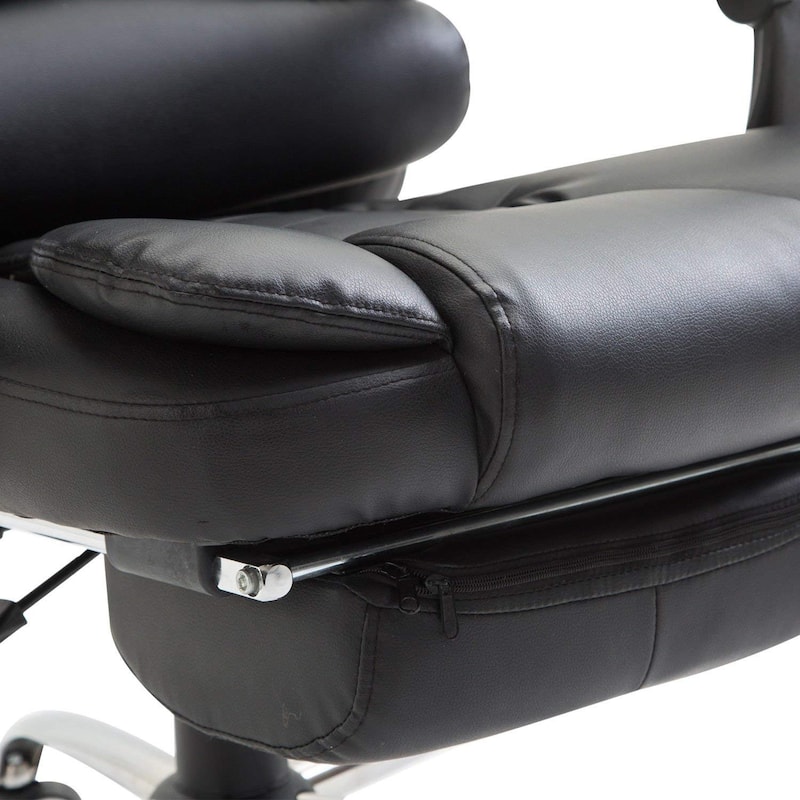 HomCom Reclining PU Leather Executive Home Office Chair with Comfortable Faux Leather & Extendable Footrest, Black