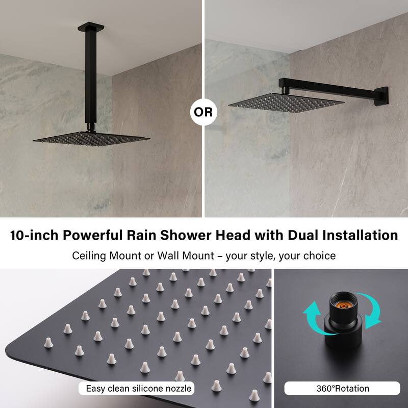 3-Function Dual Shower System With 10in. Square Shower Head With Hand Shower(Valve Included)